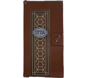 LEGO Reddish Brown Door 1 x 4 x 6 with Stud Handle with Pearl Gold Ornament and '177A' Sticker (35290)