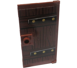 LEGO Reddish Brown Door 1 x 4 x 6 with Stud Handle with Wood Grain and Metal Brackets with 6 Gold Bolts Sticker (35290)