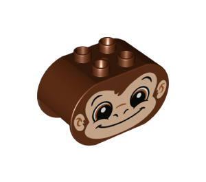 LEGO Reddish Brown Duplo Brick 2 x 4 x 2 with Rounded Ends with Monkey Head (6448 / 43509)