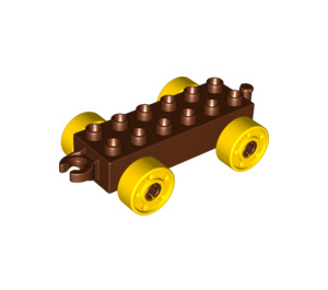 LEGO Reddish Brown Duplo Car Chassis 2 x 6 with Yellow Wheels (Modern Open Hitch) (10715 / 14639)