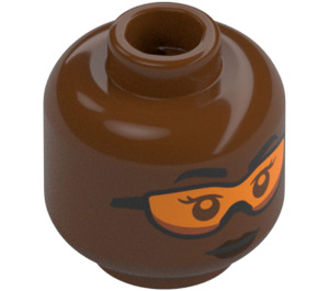 LEGO Reddish Brown Female Head with Orange Goggles (Recessed Solid Stud) (3626 / 100949)