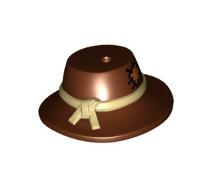 LEGO Reddish Brown Hat with Wide Brim and Band with Tan Rope and Patch (13788 / 14402)