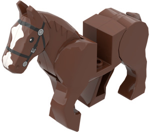 LEGO Reddish Brown Horse with Moveable Legs and Black Bridle and White Face Front (10509)