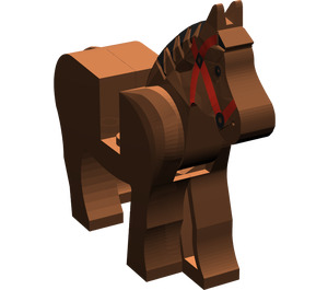 LEGO Reddish Brown Horse with Red Bridle and Black Mane Decoration
