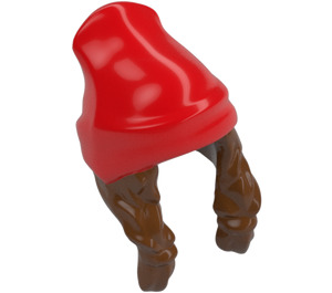 LEGO Roodachtig bruin Lang haar met Rood Beanie Hoed (52686)