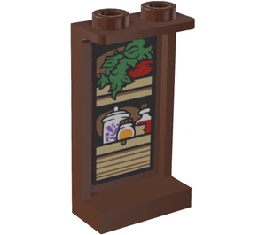 LEGO Reddish Brown Panel 1 x 2 x 3 with Jars and Pot Plant in Kitchen Cupboard Sticker with Side Supports - Hollow Studs (35340)