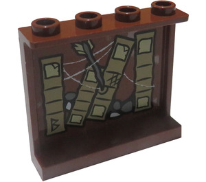 LEGO Rötlich-braun Panel 1 x 4 x 3 mit Books und Pfeil Model Links Seite Aufkleber mit Seitenstützen, Hohlbolzen (60581)