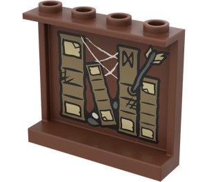 LEGO Brun rougeâtre Panneau 1 x 4 x 3 avec Books et La Flèche Model Droite Côté Autocollant avec supports latéraux, tenons creux (60581)