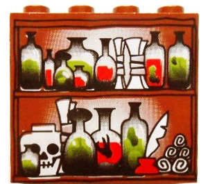 LEGO Reddish Brown Panel 1 x 4 x 3 with Vials and Potions and Skeleton Head Pattern without Side Supports, Hollow Studs (40461 / 50445)