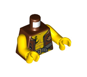 LEGO Rötlich-braun Pirate mit Open Vest, Weiß Bandana und Anchor Tattoo Minifig Torso (973 / 76382)