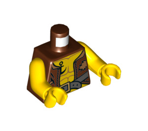 LEGO Reddish Brown Pirate with Open Vest, White Bandana and Anchor Tattoo Minifig Torso (973 / 76382)