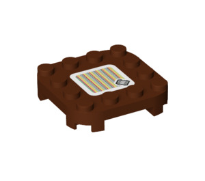 LEGO Brun rougeâtre assiette 4 x 4 x 0.7 avec Coins arrondis et Empty Middle avec Rayures avec grey rectangle symbol (66792 / 77770)