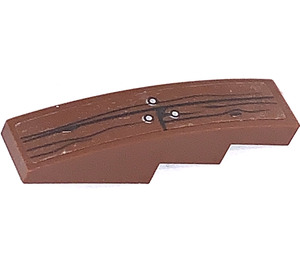 LEGO Reddish Brown Slope 1 x 4 Curved with Wooden Plank Sticker (11153)