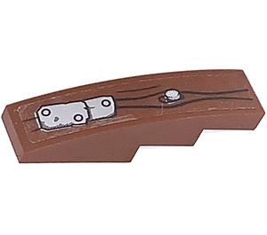LEGO Reddish Brown Slope 1 x 4 Curved with Wooden Plank with Patch Sticker (11153)