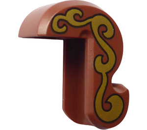 LEGO Reddish Brown Tail 1 x 2 x 2 with Gold Swirls (27358 / 43380)