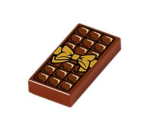 LEGO Punaruskea Laatta 1 x 2 jossa Chocolate Tanko ja Gold Keula uralla (3069 / 25395)