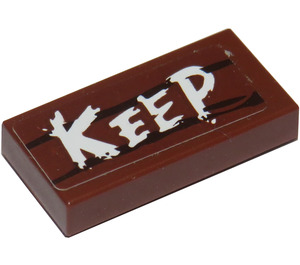 LEGO Reddish Brown Tile 1 x 2 with Keep Sign Sticker with Groove (3069)