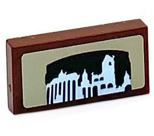 LEGO Rötlich-braun Fliese 1 x 2 mit Landscape mit Aqueduct Aufkleber mit Nut (3069)