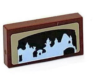 LEGO Reddish Brown Tile 1 x 2 with Landscape with Trees Sticker with Groove (3069)
