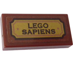 LEGO Rötlich-braun Fliese 1 x 2 mit 'LEGO SAPIENS' Aufkleber mit Nut (3069)