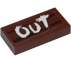 LEGO Reddish Brown Tile 1 x 2 with "OUT" on Wood Effect Sticker with Groove (3069)