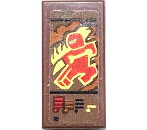 LEGO Reddish Brown Tile 1 x 2 with red minifigure Sticker with Groove (3069)