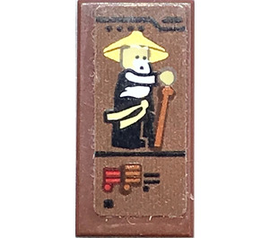 LEGO Reddish Brown Tile 1 x 2 with Sensei Wu Sticker with Groove (3069)