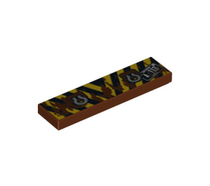 LEGO Reddish Brown Tile 1 x 4 with Black & Yellow Stripes and Tow Rings (2431 / 94859)