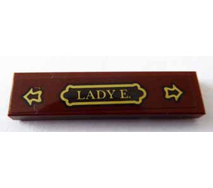 LEGO Reddish Brown Tile 1 x 4 with Gold 'LADY E.' and Two Opposite Arrows Sticker (2431)