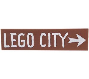 LEGO Reddish Brown Tile 1 x 4 with 'LEGO CITY' and Arrow (2431)