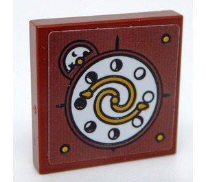 LEGO Reddish Brown Tile 2 x 2 Inverted with White Circle and Gold Decoration Sticker (11203)