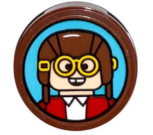 LEGO Reddish Brown Tile 2 x 2 Round with Picture of Child with Aviator Cap (Ellie) Sticker with Bottom Stud Holder (14769)