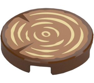 LEGO Reddish Brown Tile 2 x 2 Round with Tree Trunk Wood Grain Pattern with Bottom Stud Holder (14769 / 32647)