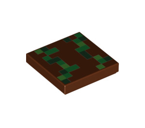 LEGO Roodachtig Bruin Tegel 2 x 2 met Dark Green Minecraft pixels met groef (3068 / 79500)