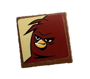 LEGO Reddish Brown Tile 2 x 2 with Dark Red Angry Bird Sticker with Groove (3068)