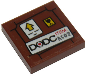 LEGO Reddish Brown Tile 2 x 2 with DODC ITEM: A502 Sticker with Groove (3068)