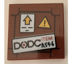 LEGO Reddish Brown Tile 2 x 2 with DODC Item A546 Sticker with Groove (3068)