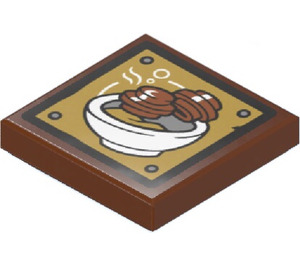 LEGO Reddish Brown Tile 2 x 2 with Dumpling Soup Sticker with Groove (3068)