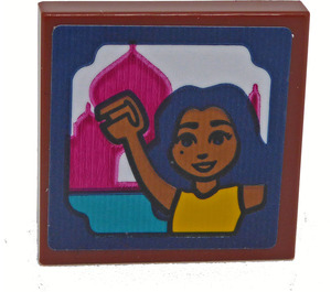 LEGO Reddish Brown Tile 2 x 2 with Girl Photograph Sticker with Groove (3068)