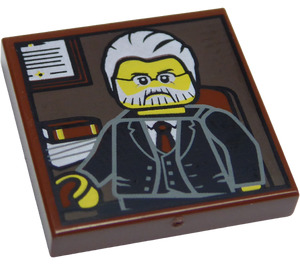 LEGO Reddish Brown Tile 2 x 2 with Portrait of Older Bearded Man with Groove (3068 / 25808)