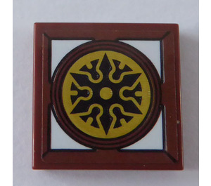 LEGO Reddish Brown Tile 2 x 2 with Shuriken Sticker with Groove (3068)