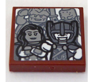 LEGO Rötlich-braun Fliese 2 x 2 mit Thor Kopf und Woman Aufkleber mit Nut (3068)