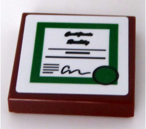 LEGO Reddish Brown Tile 2 x 2 with Writing and Green Circle Sticker with Groove (3068)