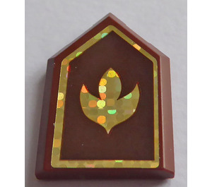 LEGO Reddish Brown Tile 2 x 3 Pentagonal with Holographic Gold Leaf and Border Sticker (22385)