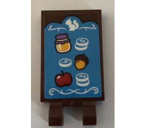 LEGO Reddish Brown Tile 2 x 3 with Horizontal Clips with Acorn, Apple and Jar Sticker (Thick Open 'O' Clips) (30350)