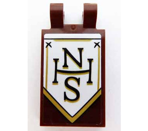 LEGO Reddish Brown Tile 2 x 3 with Horizontal Clips with Black and Gold 'N H S' Sticker (Thick Open 'O' Clips) (30350)