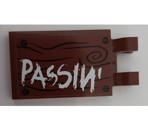 LEGO Reddish Brown Tile 2 x 3 with Horizontal Clips with "Passin'" on Wood Effect Background Sticker ('U' Clips) (30350)