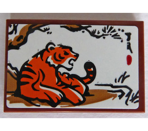 LEGO Reddish Brown Tile 2 x 3 with Lying Tiger Under a Tree Sticker (26603)