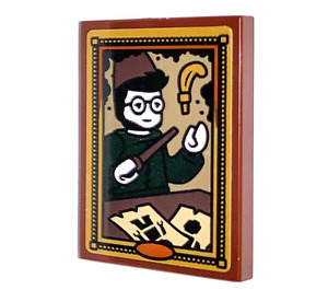 LEGO Reddish Brown Tile 2 x 3 with Picture of Wizard with Glasses Sticker (26603)