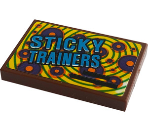 LEGO Reddish Brown Tile 2 x 3 with 'STICKY TRAINERS' Sticker (26603)